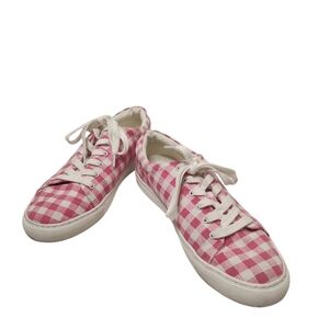 J.CREW Women's Pink and White Gingham Lace-Up "Road Trip" Sneakers Size 9.5